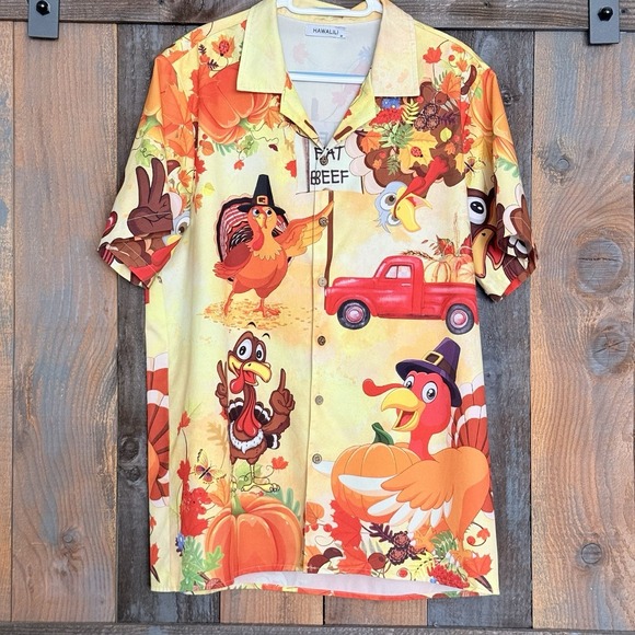 Hawalili Other - Hawalili Thanksgiving Turkey Funny Button Down Shirt AOP Short Sleeve Size M